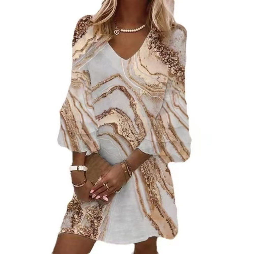 Dreamy 3/4 Sleeve V-Neck Mini Dress