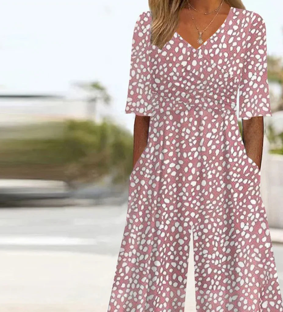 Pink Side Pocket V-Neck Jumpsuit