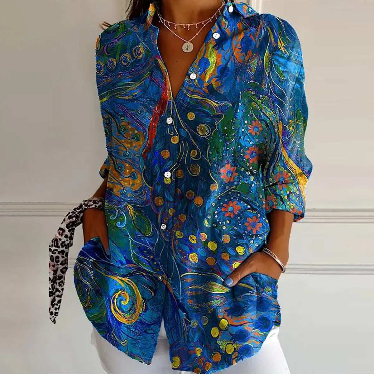 Blue Collared Long Sleeve Top