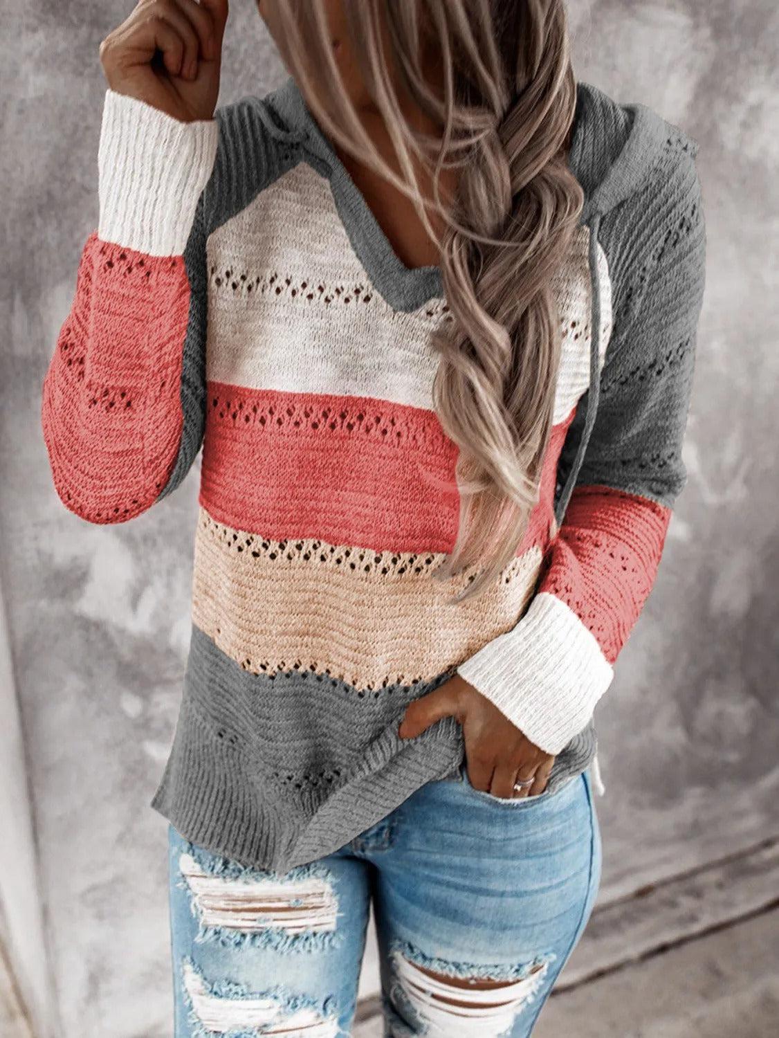 Unique Color Block Print Hoodie Sweater