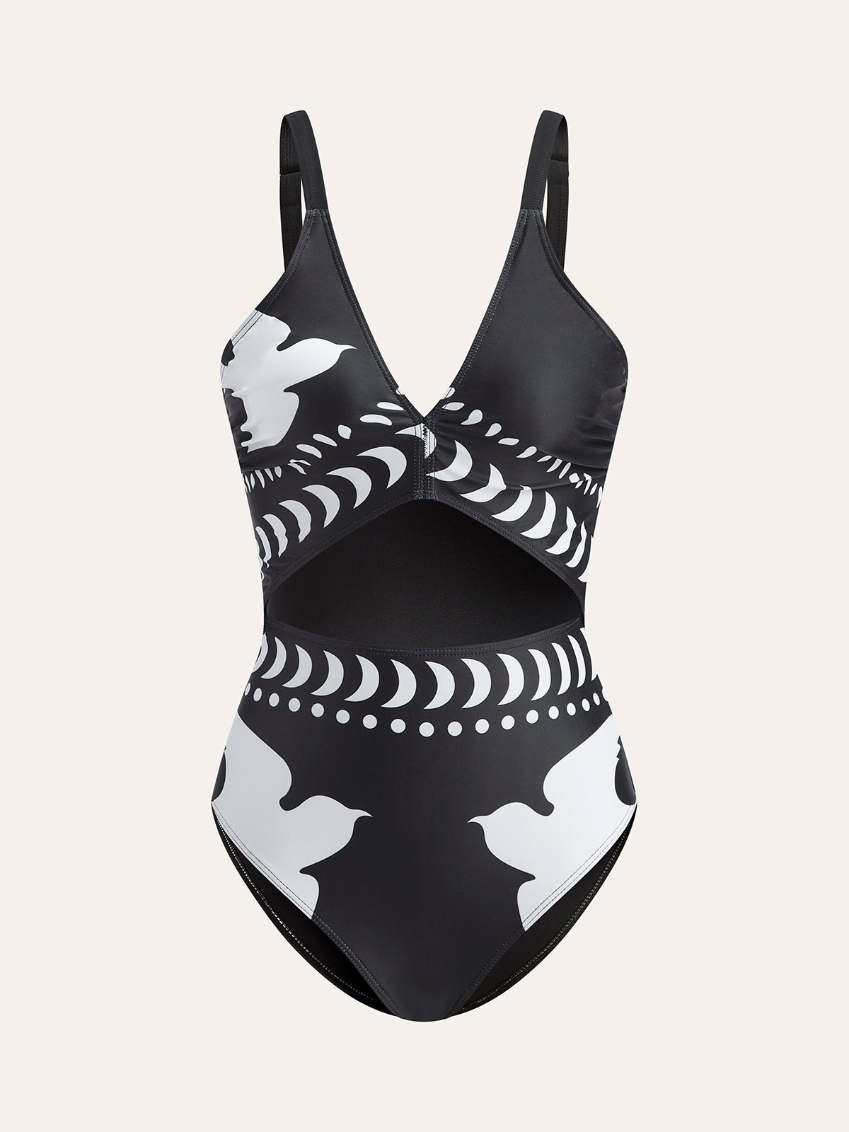 Bird Print Cutout One Piece Swimsuit