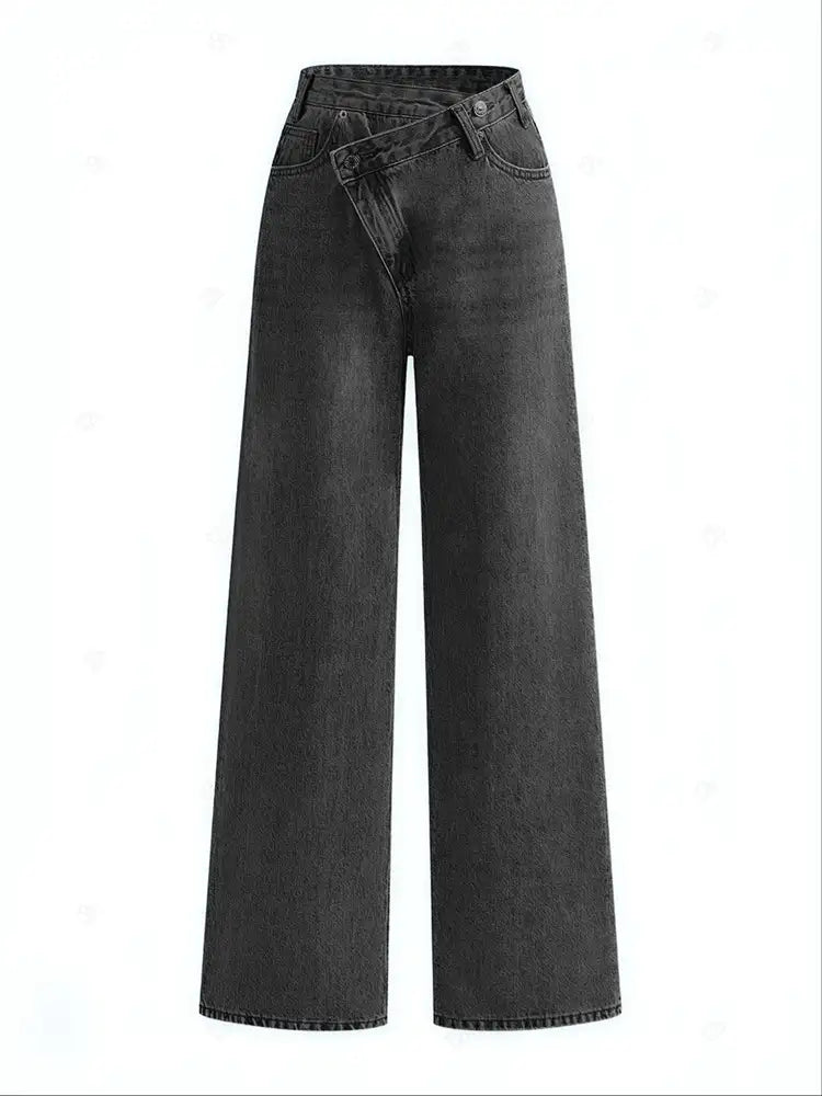 Asymmetric Waist Wide-Leg Jeans