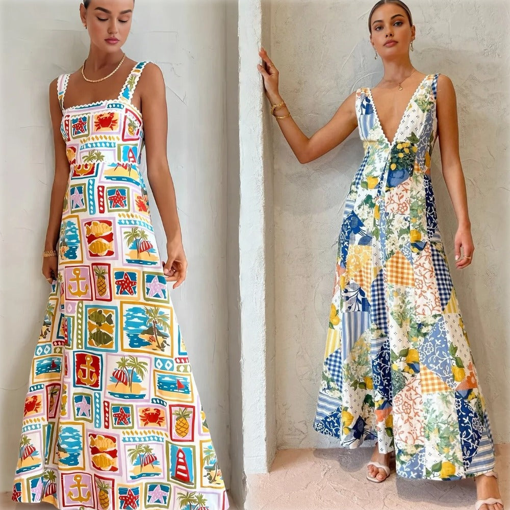 Graffiti Print Sleeveless Long Dress