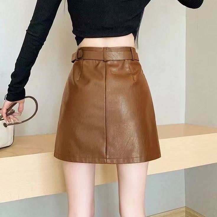 Versatile Zipper PU Leather Mini Skirt