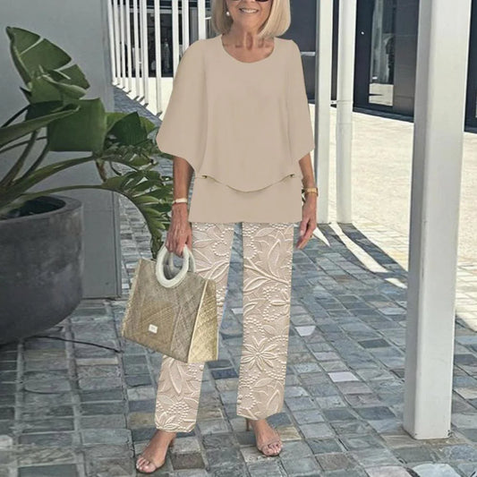 Khaki 3/4 Sleeve Two Piece Set