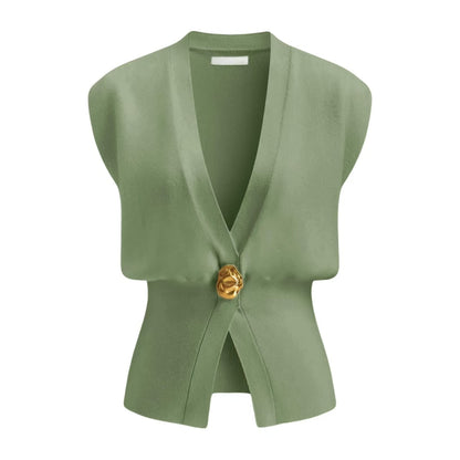 Popular V-Neck Buttoned Detail Sweater Vest