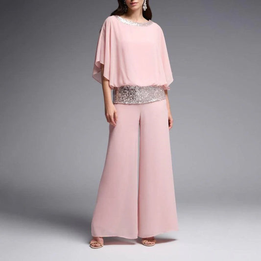 Pink Round Neck Two Piece Set