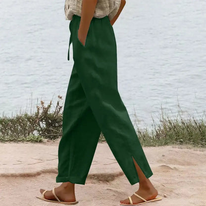 Casual Green Plain Side Pocket Pants