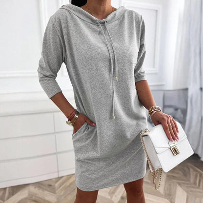 Fashion Grey 3/4 Sleeve Plain Mini Dress