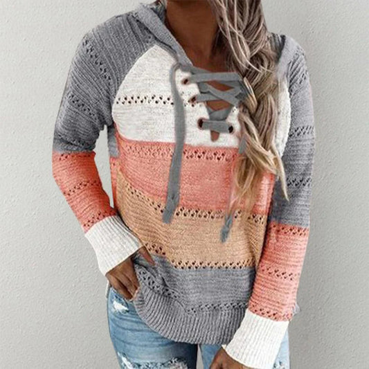 Cozy Horizontal Stripe Knit Hoodie