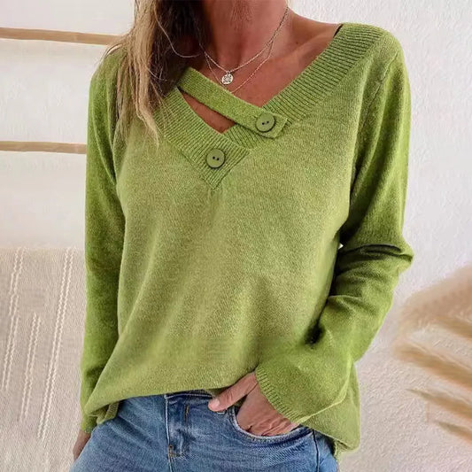Fashion Green Plain Long Sleeve Sweater