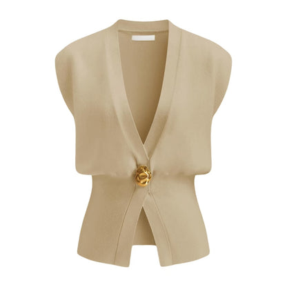 Popular V-Neck Buttoned Detail Sweater Vest