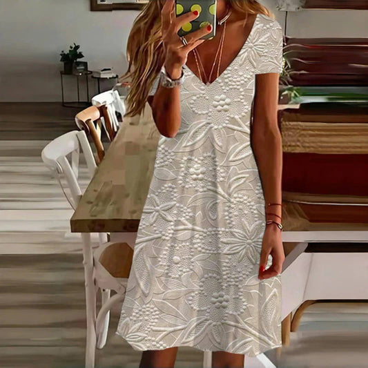 Apricot Chic V-Neck Short Sleeve Mini Dress