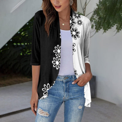 Casual Women's Half Sleeve Summer Sun Protection Loose Printed Design Jacket