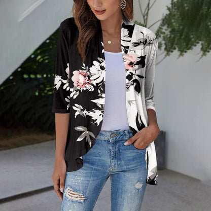 Casual Women's Half Sleeve Summer Sun Protection Loose Printed Design Jacket