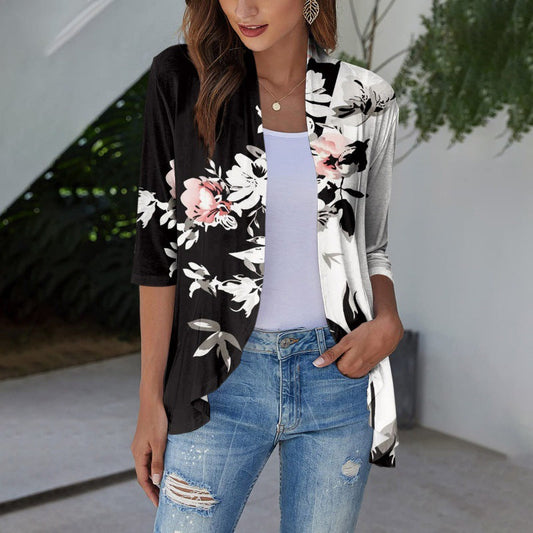 Casual Women's Half Sleeve Summer Sun Protection Loose Printed Design Jacket