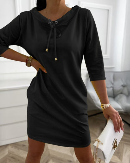 Fashion Grey 3/4 Sleeve Plain Mini Dress