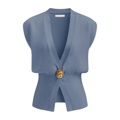Popular V-Neck Buttoned Detail Sweater Vest