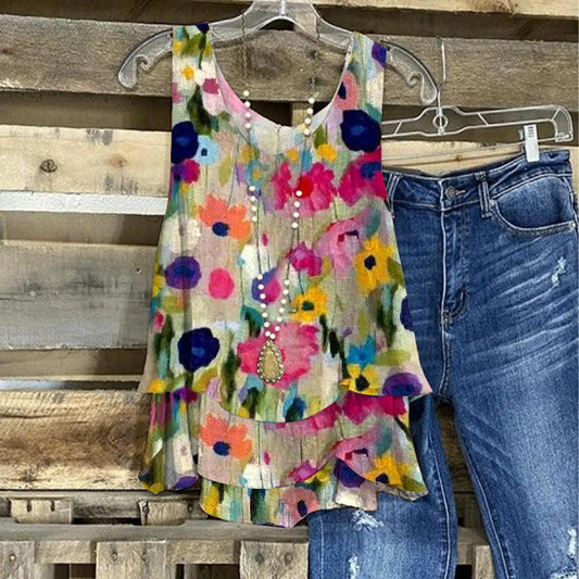 Romantic Floral Print Sleeveless Top