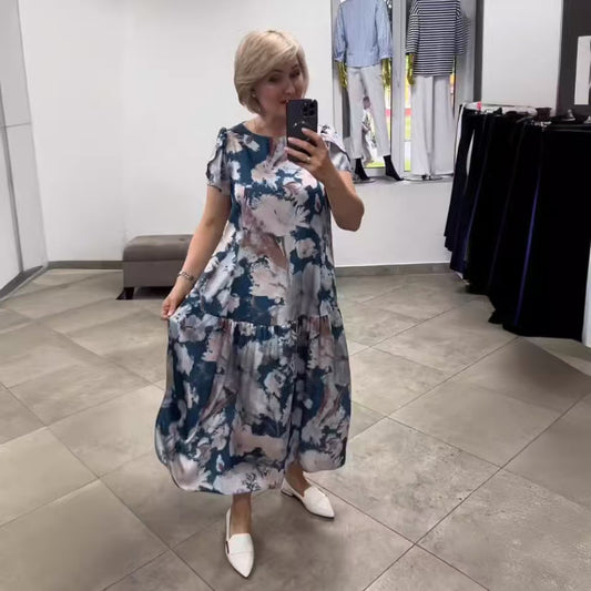 Retro Short Sleeve Print Max Dress