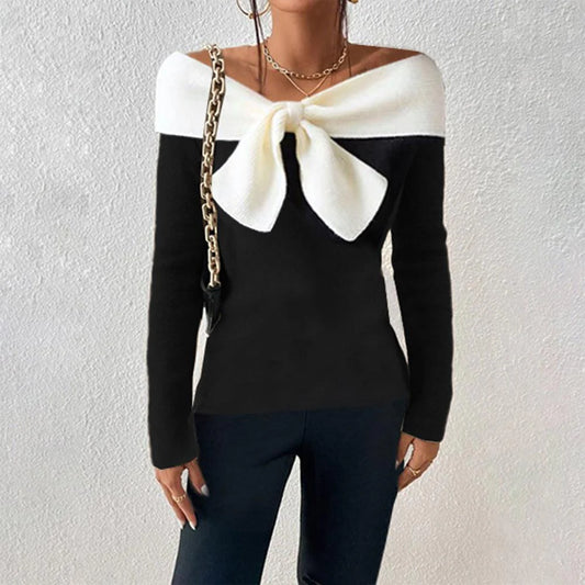 Fashion Color Block Off the Shoulder Sweater