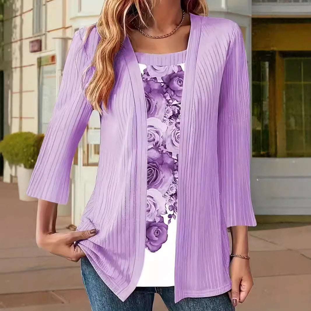 Fashion Top with Chest Print Long Sleeve Top