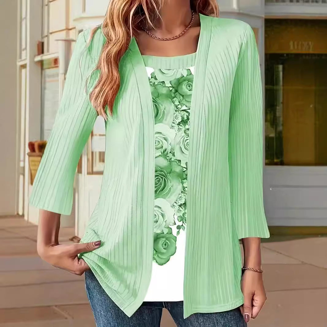 Fashion Top with Chest Print Long Sleeve Top