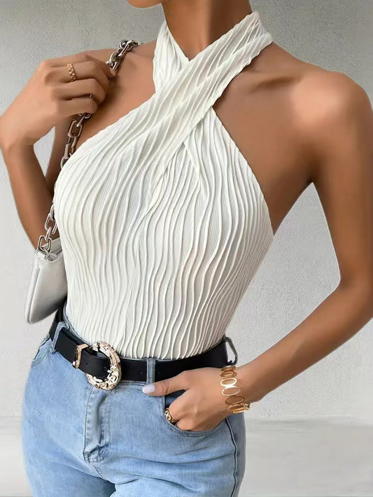 Simple Plain Crisscross Halter Tank Top