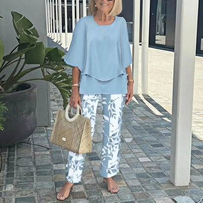 Popular Blue 3/4 Sleeve Two Piece Set