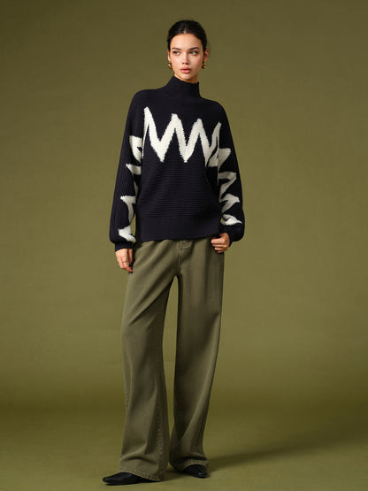 Mock Neck Contrast Binding Sweater