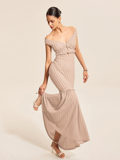 Elegant Off-Shoulder Ruffle Detail Dress