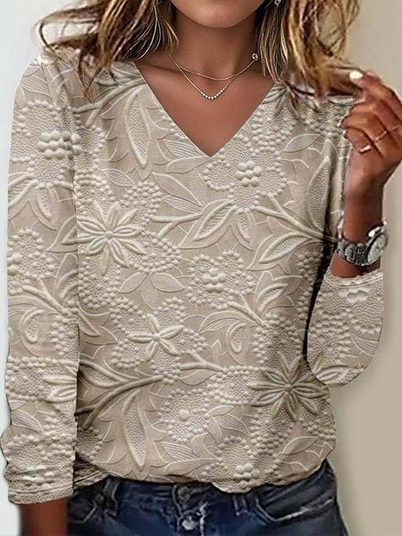 Apricot Popular V Neck Long Sleeve Top