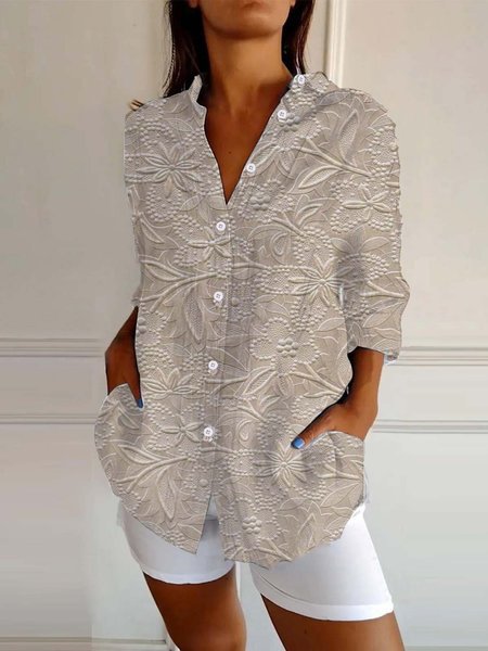 Apricot Fresh Collared Long Sleeve Shirt