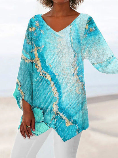 Fashion V Loose-fitting Nine-quarter Sleeve Shirt Top