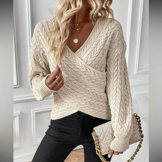 Apricot Plain V-Neck Long Sleeve Sweater