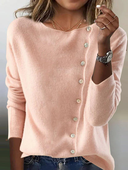 Pink Plain Long Sleeve Sweater