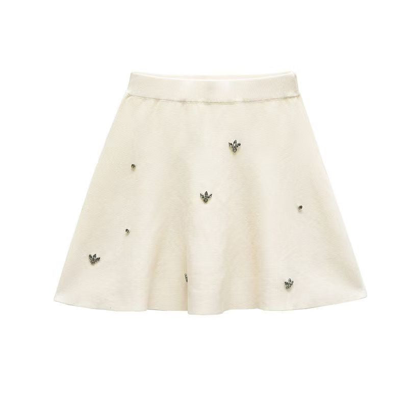 High-Waist Metal Detail Sweater Skirt