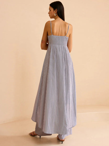 Fashion Striped Long Cami Top and Wide-Leg Pants Set