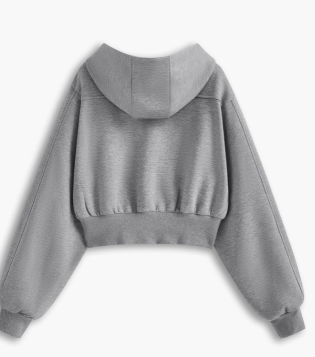 Popular Solid Long Sleeve Zip Crop Hoodie