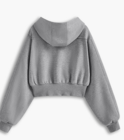 Popular Solid Long Sleeve Zip Crop Hoodie