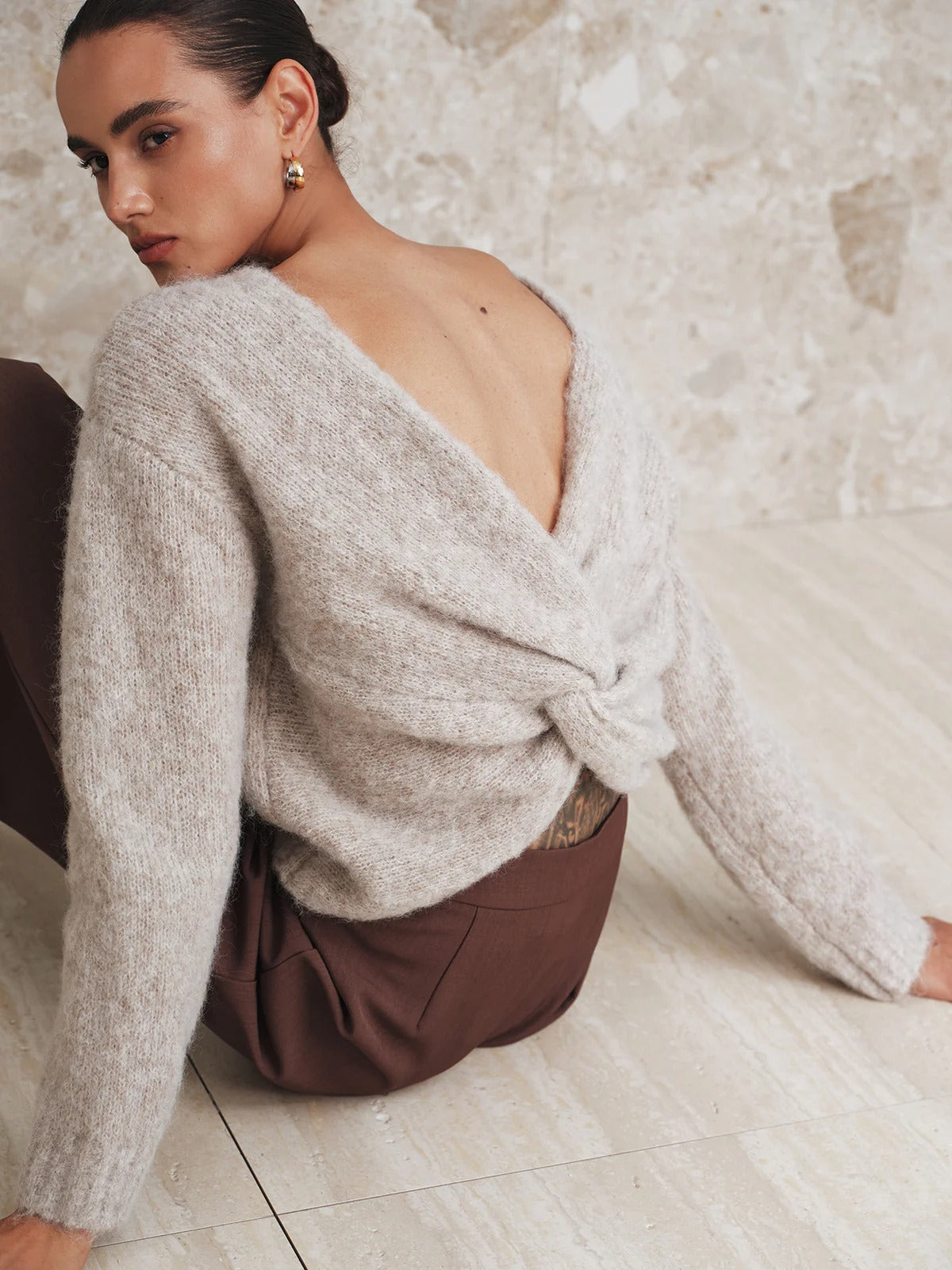 Fashion Twisted Backless Wool Blend Sweater