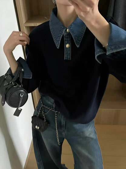 Popular 2 in 1 Panel Lapel Sweater