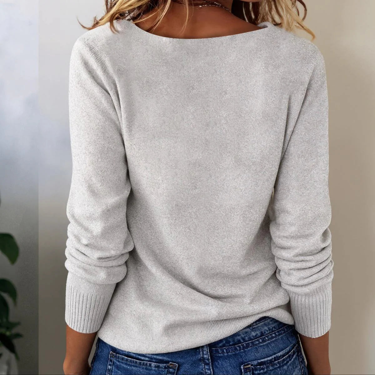 Winter Grey Long Sleeve Plain Sweater