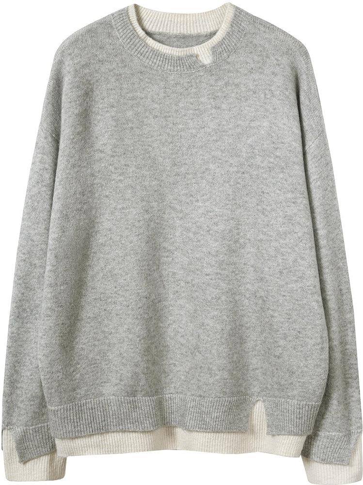 Popular Gray and White Oversized Cut-Out Long Sleeve Sweater