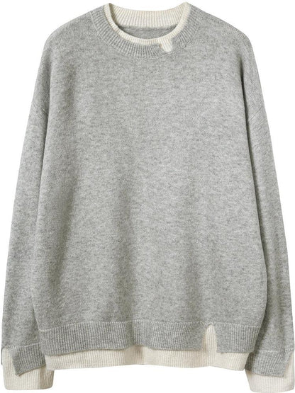 Popular Gray and White Oversized Cut-Out Long Sleeve Sweater